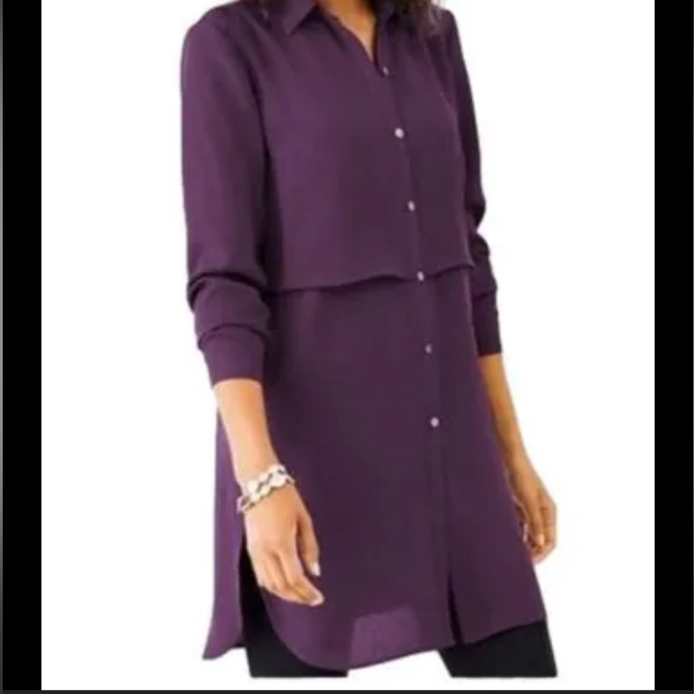 J. Jill purple button down long sleeve tunic blouse shirt dress. Xs petite EUC.